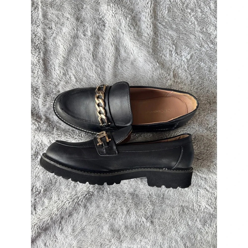 BCBGeneration Tinaa Black Lug Sole Loafers Chain Platform Chunky 9